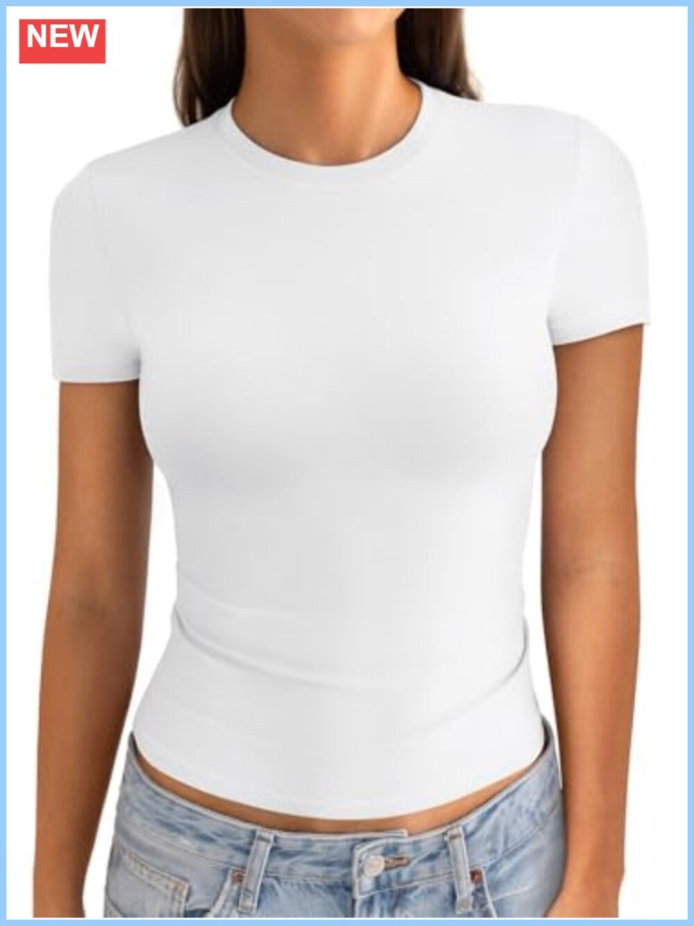 Womens Cotton Crew Neck Short Sleeve Fitted Crop Top Slim Fit Y2K Tee